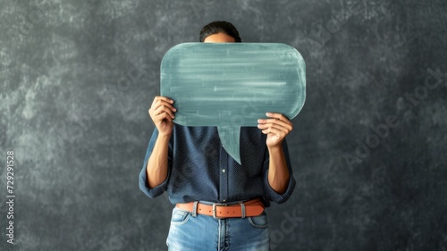 man holding a speech bubble
