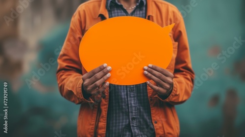 man holding a speech bubble
