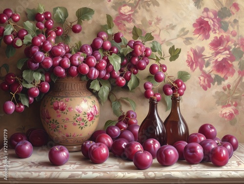 branches with ripe plums in a vase