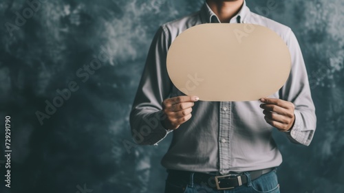 man holding a speech bubble