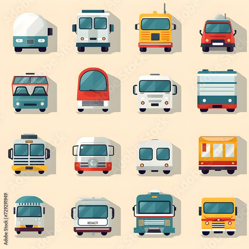 Set of front view transportation colorful vector icons , Generative AI