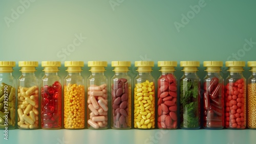 cans with colored pills. bio additives and vitamins