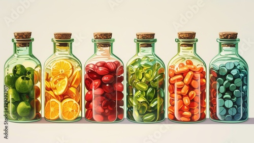 cans with colored pills. bio additives and vitamins