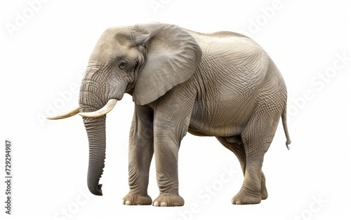 A majestic elephant isolated on a white background  showcasing its grandeur and intricate skin texture.