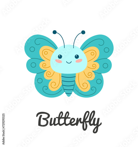 Cute butterfly insect, cartoon character vector illustration