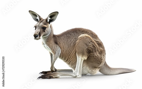 A detailed close-up of a kangaroo, showcasing its intricate fur and muscular build, isolated on a white background.