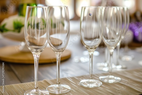 empty champagne glasses on a celebration table