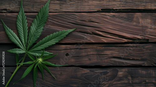 medical marijuana  hemp  cannabis  on wooden background . top view