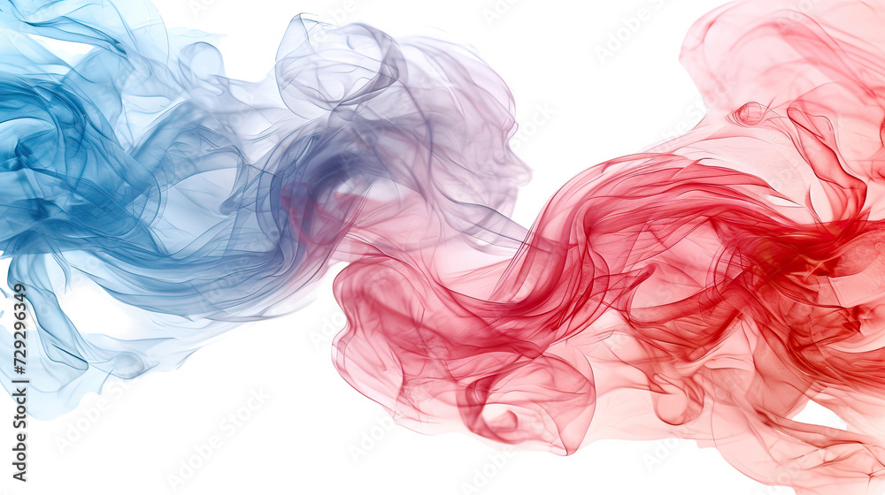 Red and Blue Smoke on White Background