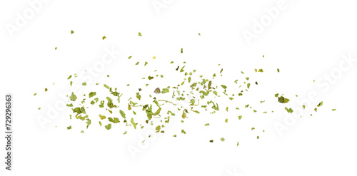 Fotografie Chopped dry parsley leaves, pile isolated on white background, top view