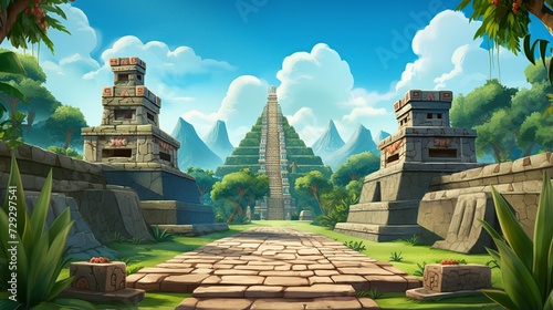 3D cartoon  empty background  the ancient Mayan city