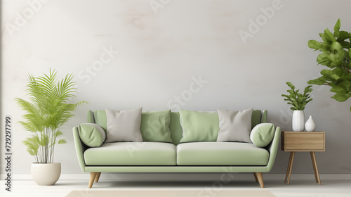 House apartment design  minimalist interior with sofa and plants. Generative AI