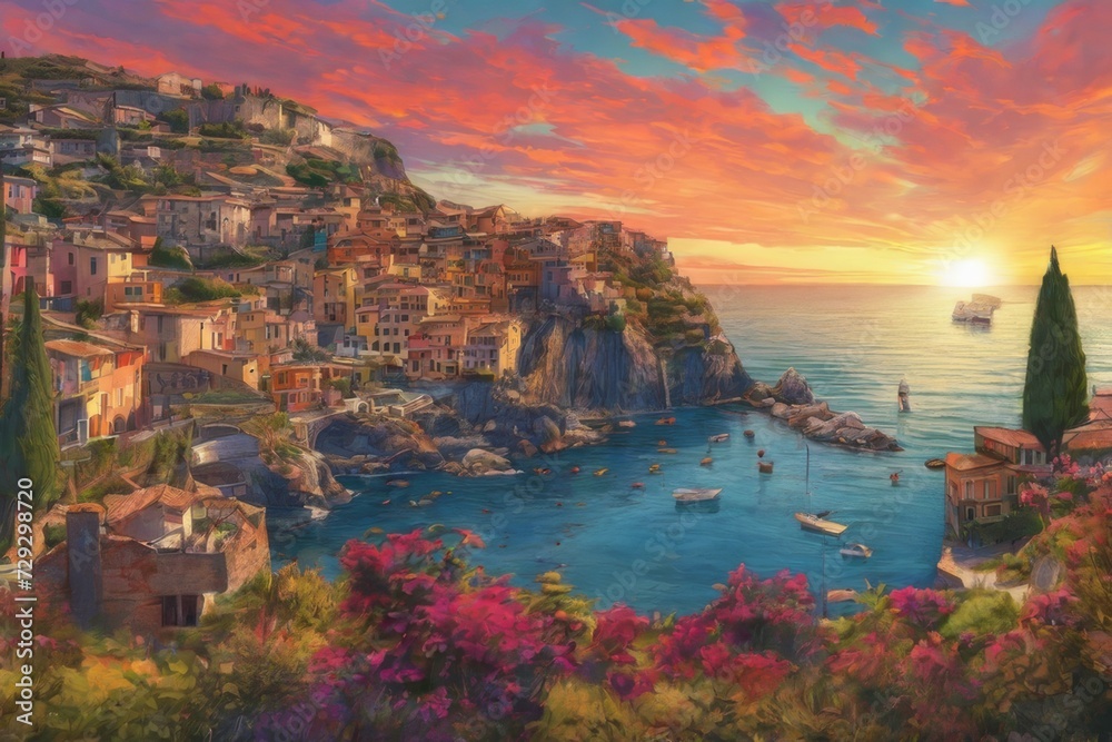 picture of a town on a cliff by the ocean