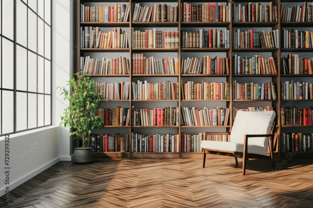 Cozy Home Library with Sunlight. World Book and Copyright Day Cozy Home Library with Sunlight. World Book and Copyright Day