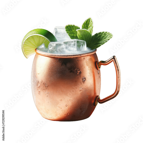 Refreshing Moscow Mule Cocktail in a Stylish Copper Mug with Lime and Mint