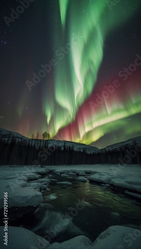 Aurora borealis  northern lights over the mountains in winter