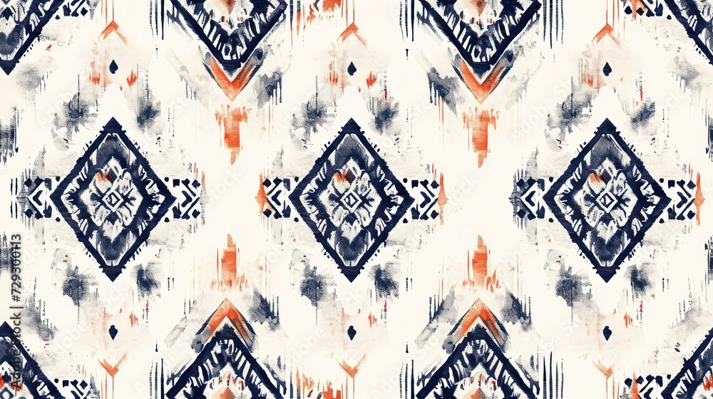 Ikat geometric folklore ornament. Tribal ethnic texture. Striped pattern in Aztec style. Folk embroidery. Indian, Scandinavian rug. - obrazy, fototapety, plakaty 