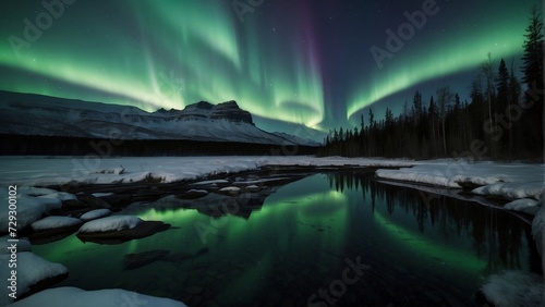 Aurora borealis, northern lights over the mountains in winter © i7 Binno