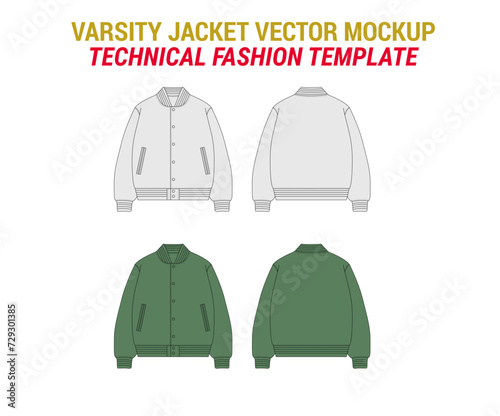 Jacket Flat Vector Illustration Varsity Jacket Mockup Varsity Jacket Fashion Flat Template