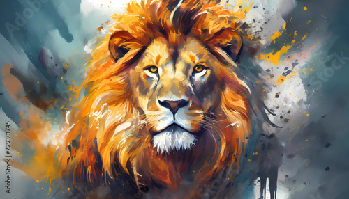 Majestically looking lion painted in airprush  colorful  strength  power  king  lion