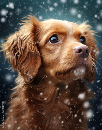 dog portrait in the snow © fraudiana