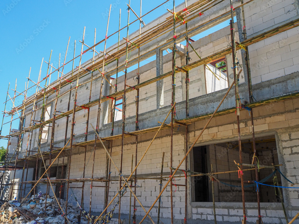 Bamboo scaffolding  for construction house project in Thailand