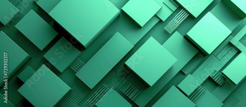Abstract rectangular box geometric green background. AI generated image