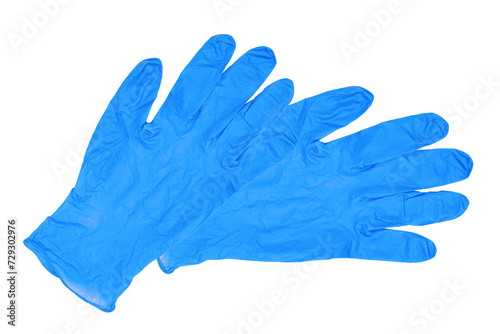 Protective measures against the coronavirus. Close-up of a pair of medical gloves for the doctor or clinic staff isolated on a white background. Personal protective equipment. © Olga