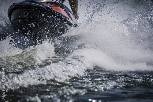 closeup of jet skis splashing wake