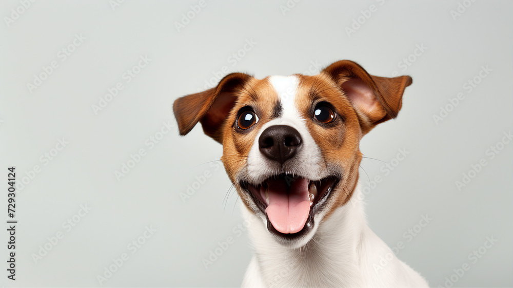 Portrait of an ecstatic dog with wide eyes and a big smile