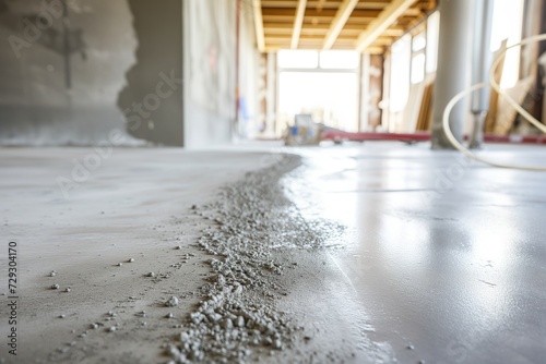 fresh concrete floor with contraction joints cut