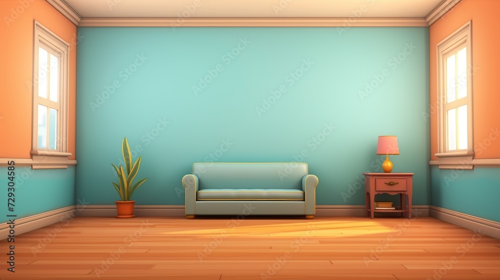 living room interior empty background 3D cartoon living room interior empty background 3D cartoon
