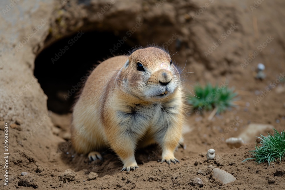 prairie dog standing at the entrance of a colony hole prairie dog standing at the entrance of a colony hole