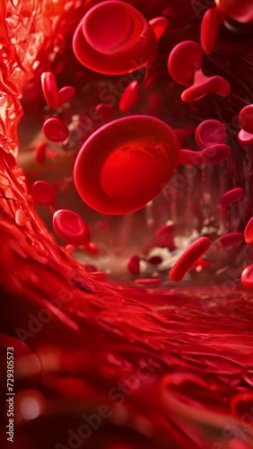 Red blood cells move through the tiny vessel photo
