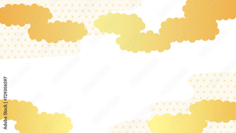 金色の雲と和柄の霞のイラスト背景素材　お正月素材