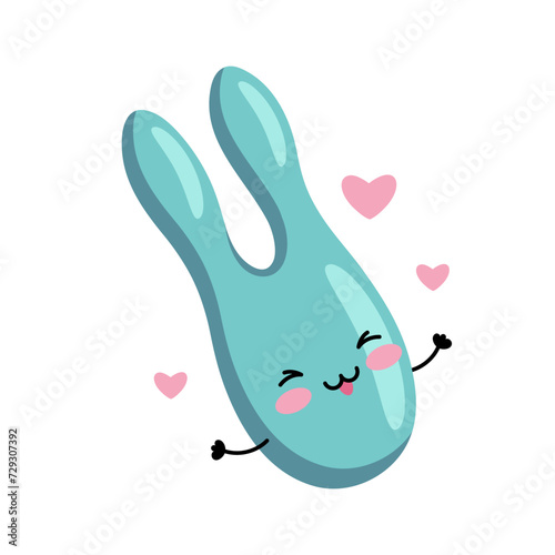 Cute clitoral vibrator. Sex toy for women. Happy kawaii character. Vector flat illustration.