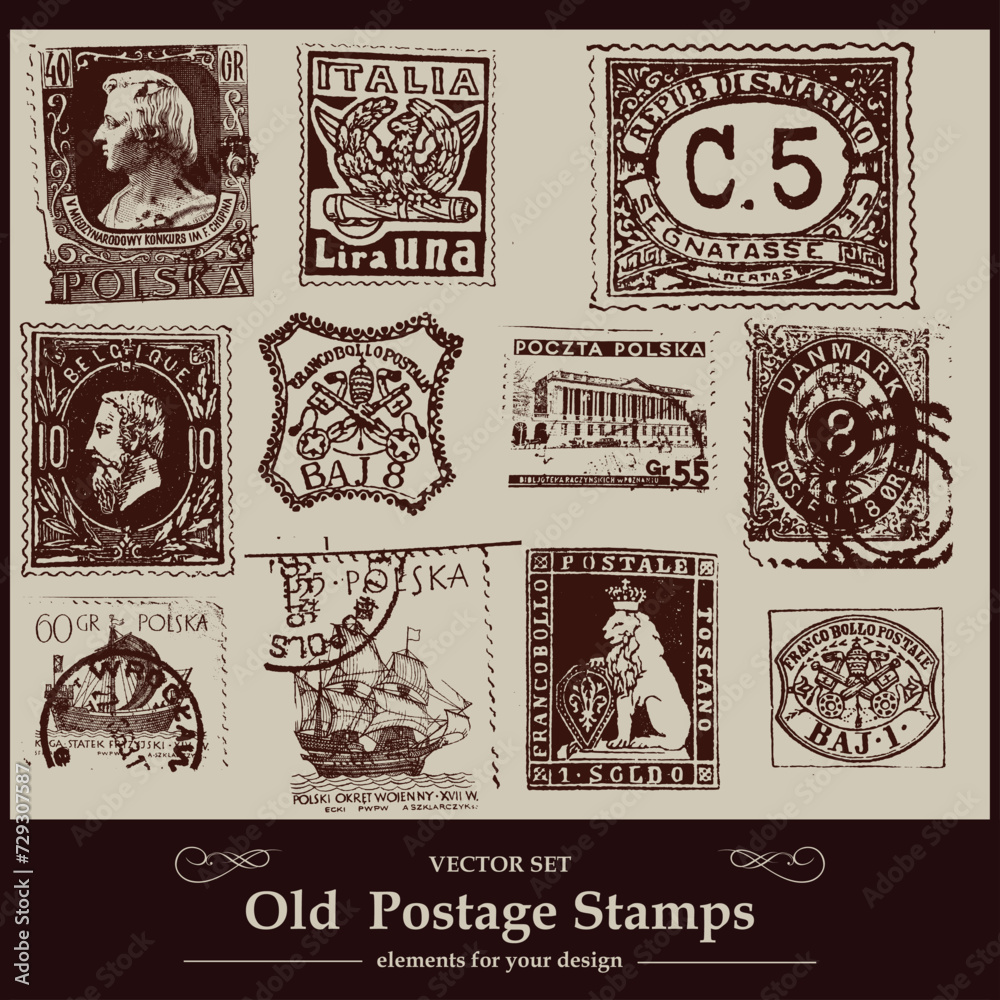 Vintage Postage Stamps - Vector Set