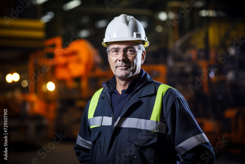 Portrait of a dedicated Metallurgical Engineer amidst the grandeur of a working steel mill