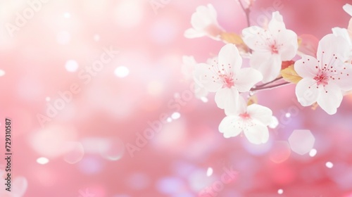 Delicate cherry blossoms on the gentle pink bokeh background.