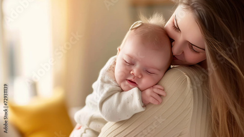 Care, love and mother with baby for bonding, relationship and child development together at home. New born, motherhood and happy mom carry infant for sleeping, support and affection in nursery room