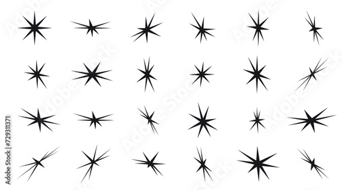 Set of abstract star shapes. Retro futuristic sparkle icons collection. Vector set of Y2K style. Templates for posters  banners  stickers  business cards 