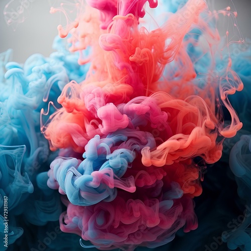 Colorful smoke shapes on white abstract digital background, AI generation.