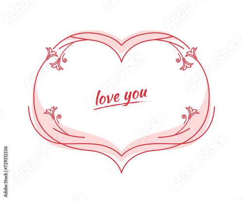 Heart shape with floral elements. Decorative frame design. Romantic frame. Vector illustration. Good for greeting, celebration, decor.