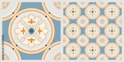 Talavera pattern. Indian patchwork. Azulejos Portugal. Turkish ornament. Moroccan tile mosaic. Ceramic tableware, folk print. Spanish pottery. Ethnic background. Mediterranean seamless wallpaper.