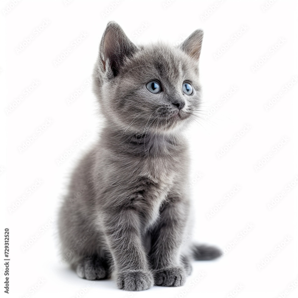 Beautiful gray kitten isolated on white, ai technology
