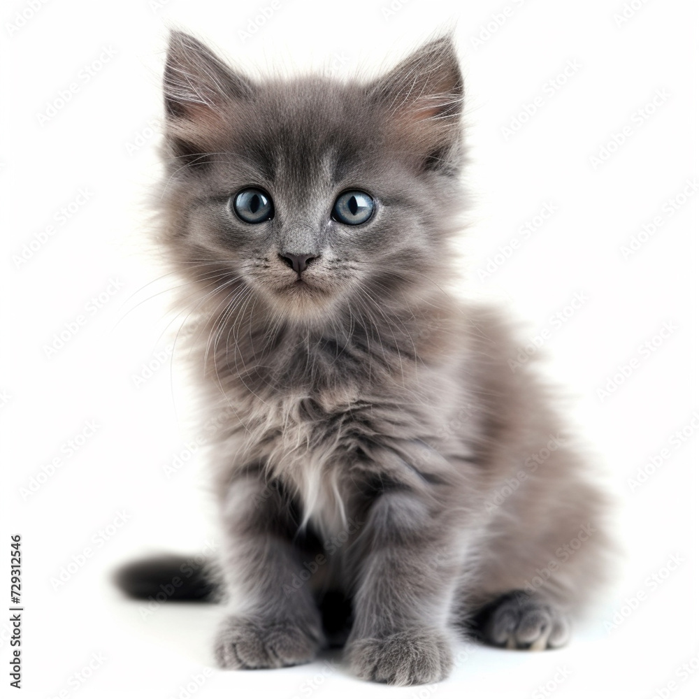 Beautiful gray kitten isolated on white, ai technology