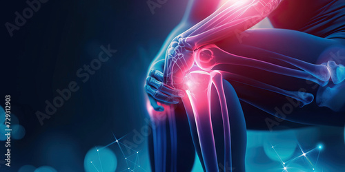 Knee Pain: Visual Effects Concept of Person Wincing with Hand on Knee, Indicating Knee Pain or Injuryd photo