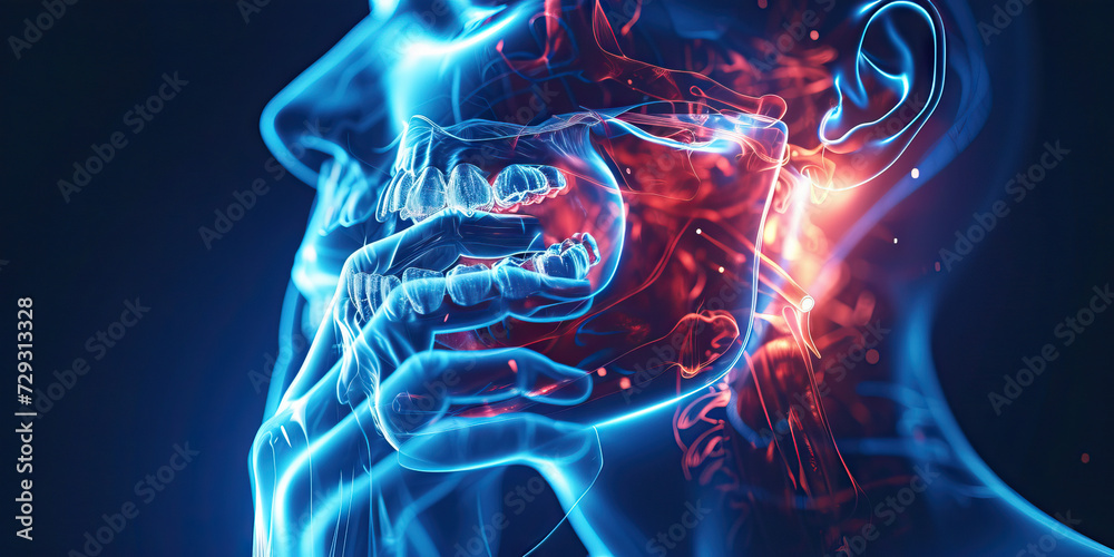 Toothache: Visual Effects Rendering of Person Holding Jaw in Pain, Signifying Dental Pain or Toothache Toothache: Visual Effects Rendering of Person Holding Jaw in Pain, Signifying Dental Pain or Toothache