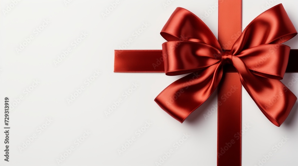 Vibrant red gift bow with copy space on a clean white background for festive mood and text placement Vibrant red gift bow with copy space on a clean white background for festive mood and text placement