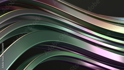 Chrome Rainbow Reflective Wavy Metal Beveled Columns Gentle Curves Luxury Curves Created by Bezier Curves Elegant and Modern 3D Rendering Abstract Background